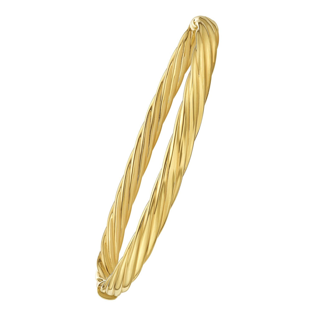 Front view of 14K yellow gold twist bangle, 5.30mm