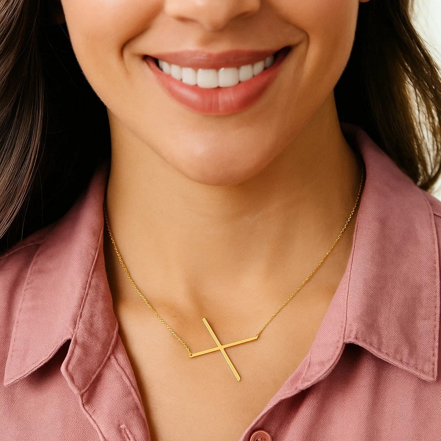 14K Yellow Gold Yours Truly Large Initial X Necklace