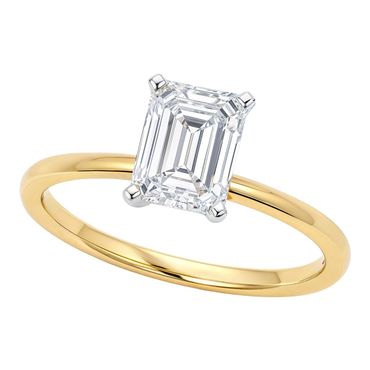 3.ct Emerald Cut Lab Grown Diamond Solitaire Ring in 14K Yellow Gold | IGI Certified