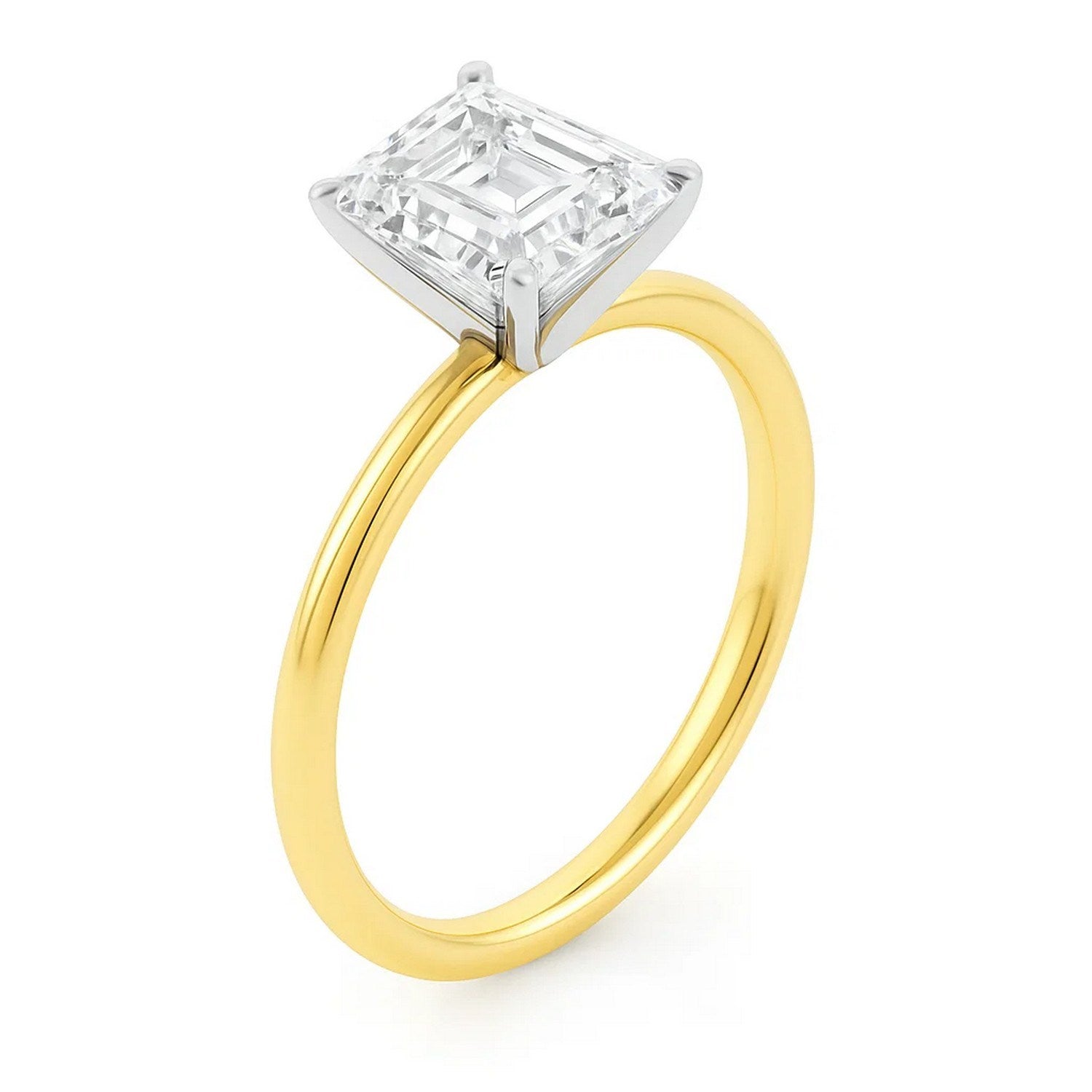 3.ct Emerald Cut Lab Grown Diamond Solitaire Ring in 14K Yellow Gold | IGI Certified