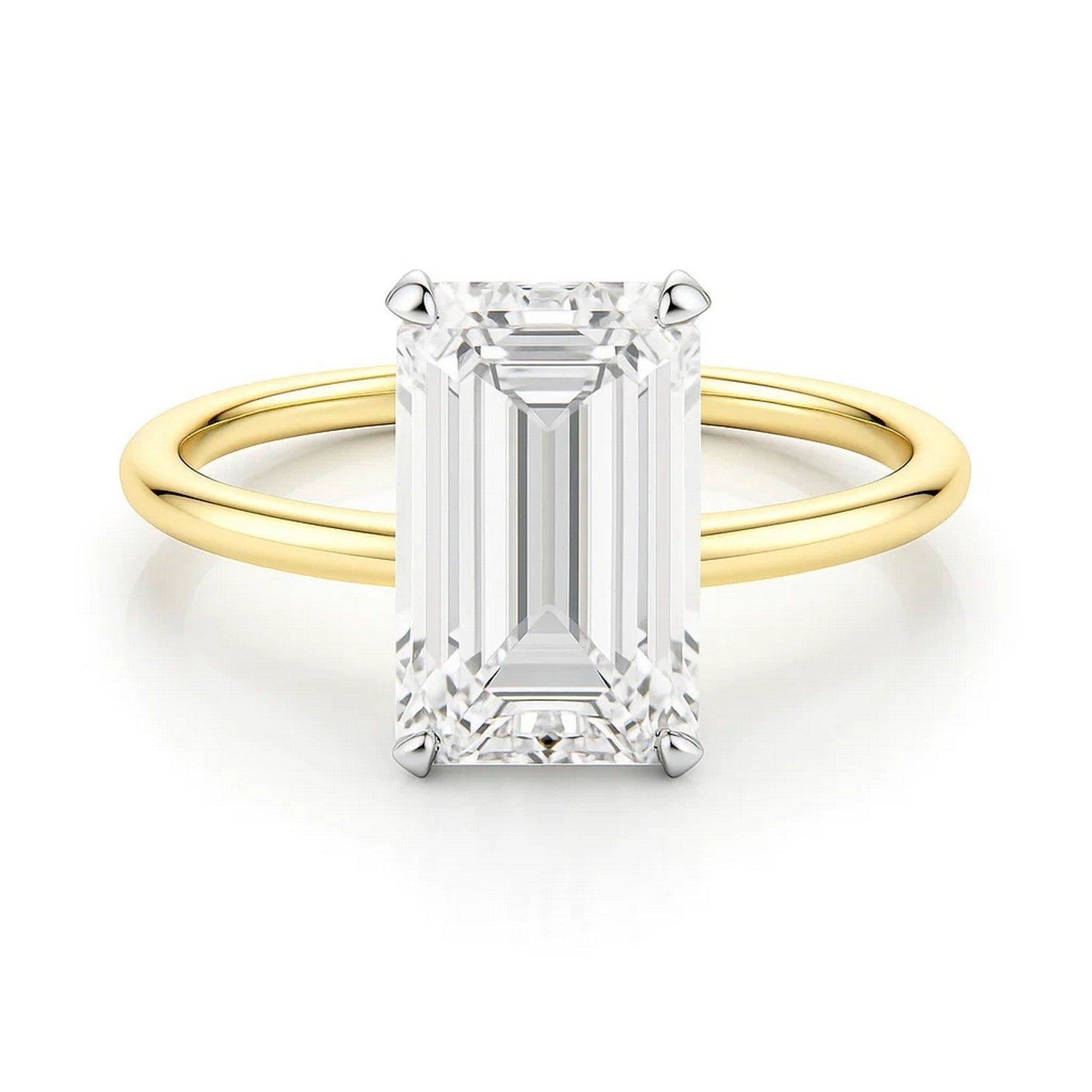 3.ct Emerald Cut Lab Grown Diamond Solitaire Ring in 14K Yellow Gold | IGI Certified
