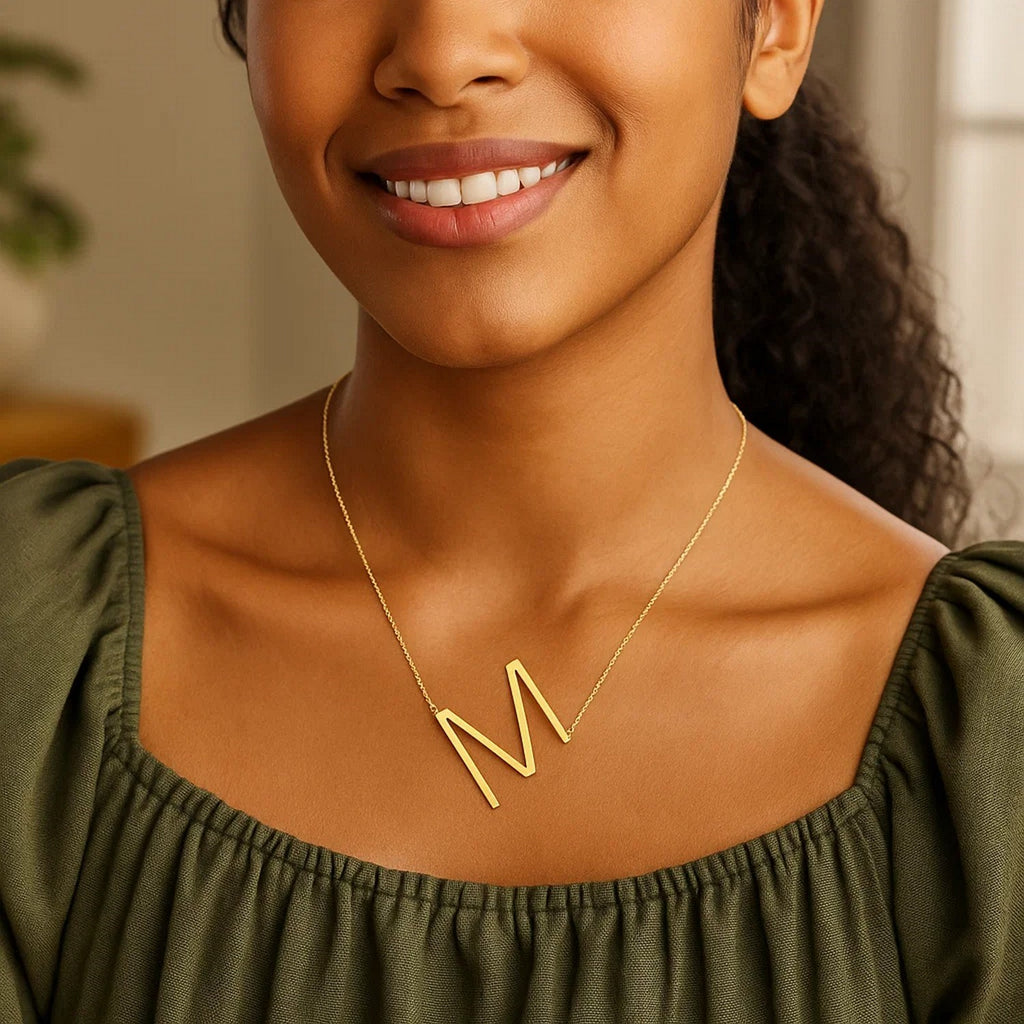 14K Yellow Gold Yours Truly Large Initial M Necklace