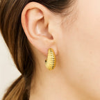 Puffy Graduated Ribbed Shell Hoop Earrings | 14K Gold
