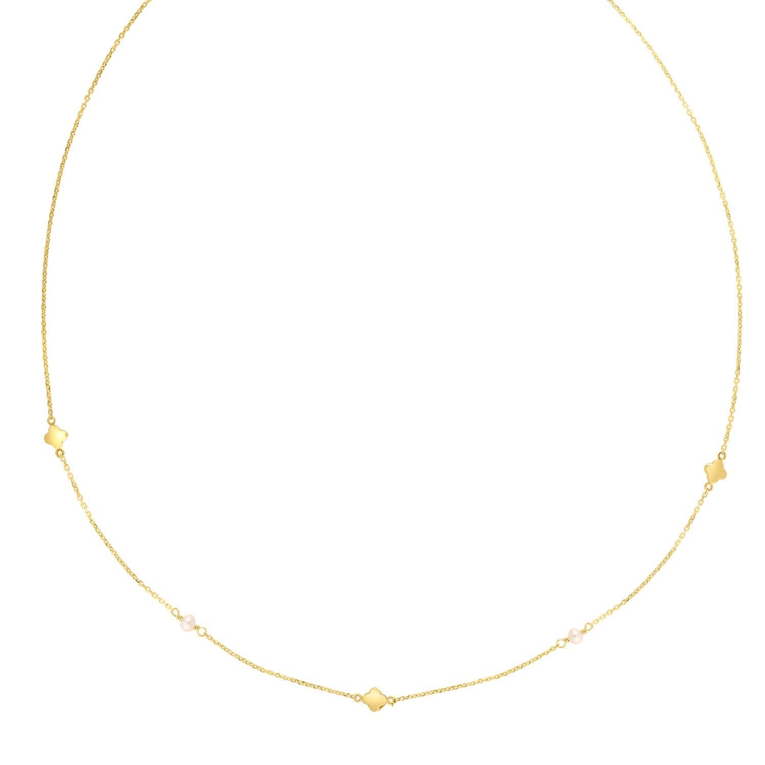 14k Yellow Gold Pearl Clover Necklace