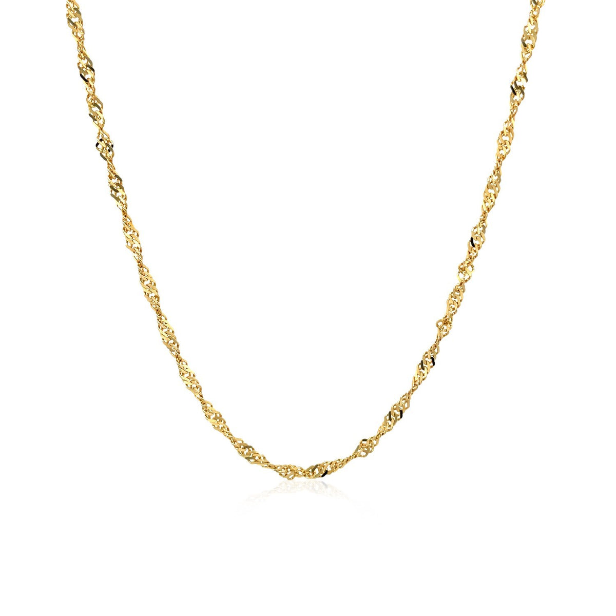 Singapore chain in 14K yellow gold hanging in a curve