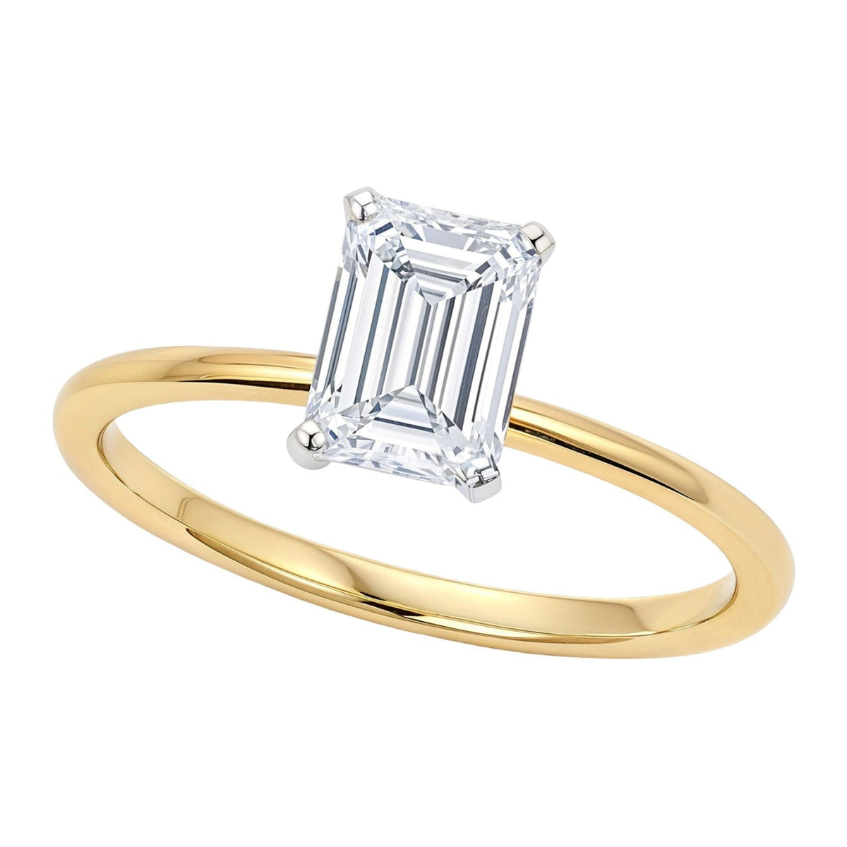1.5 Carat Emerald Lab Grown Diamond Solitaire Ring in 14K Yellow Gold