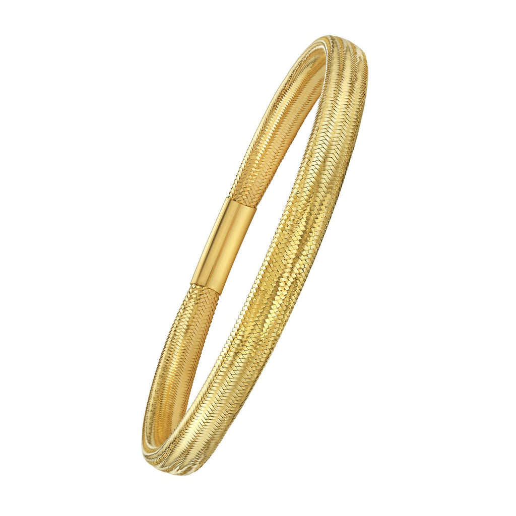 Front view of 14K yellow gold stretch mesh bracelet, 5.40mm