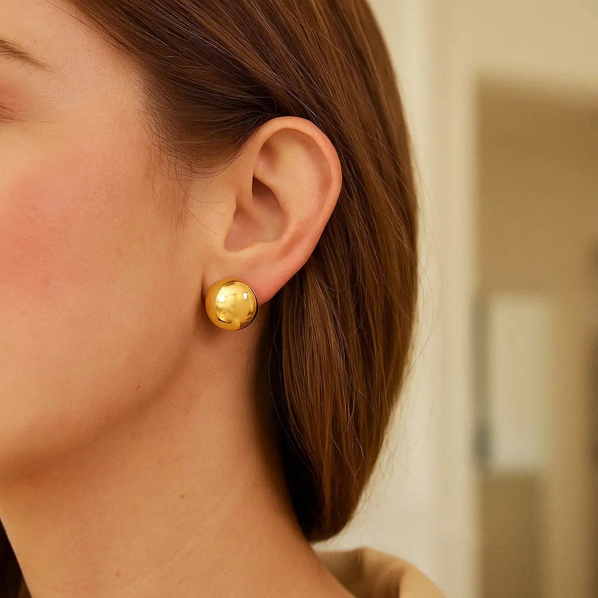 Puffed Up Button Stud Earrings | 14K Gold  Stud Earrings DEEVE