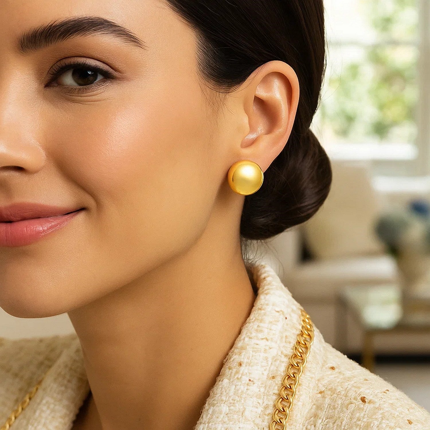 Puffed Up Button Stud Earrings | 14K Gold