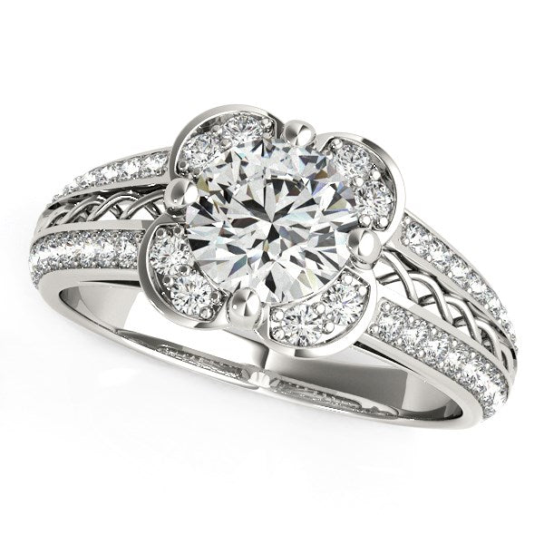 Floral Pavé Diamond Engagement Ring in 14K White Gold | 1.36 cttw