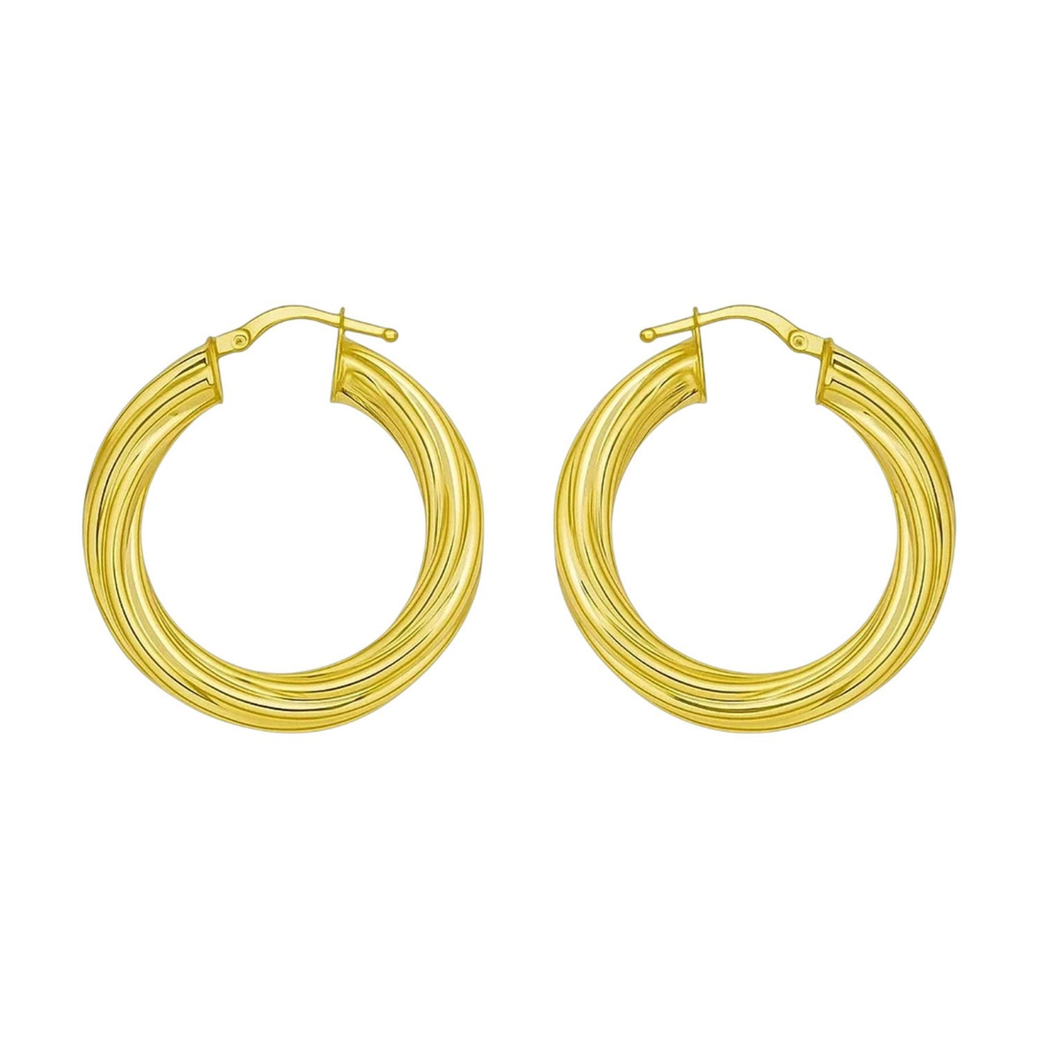 14K Yellow Gold Full Twist Medium Hoop Earrings