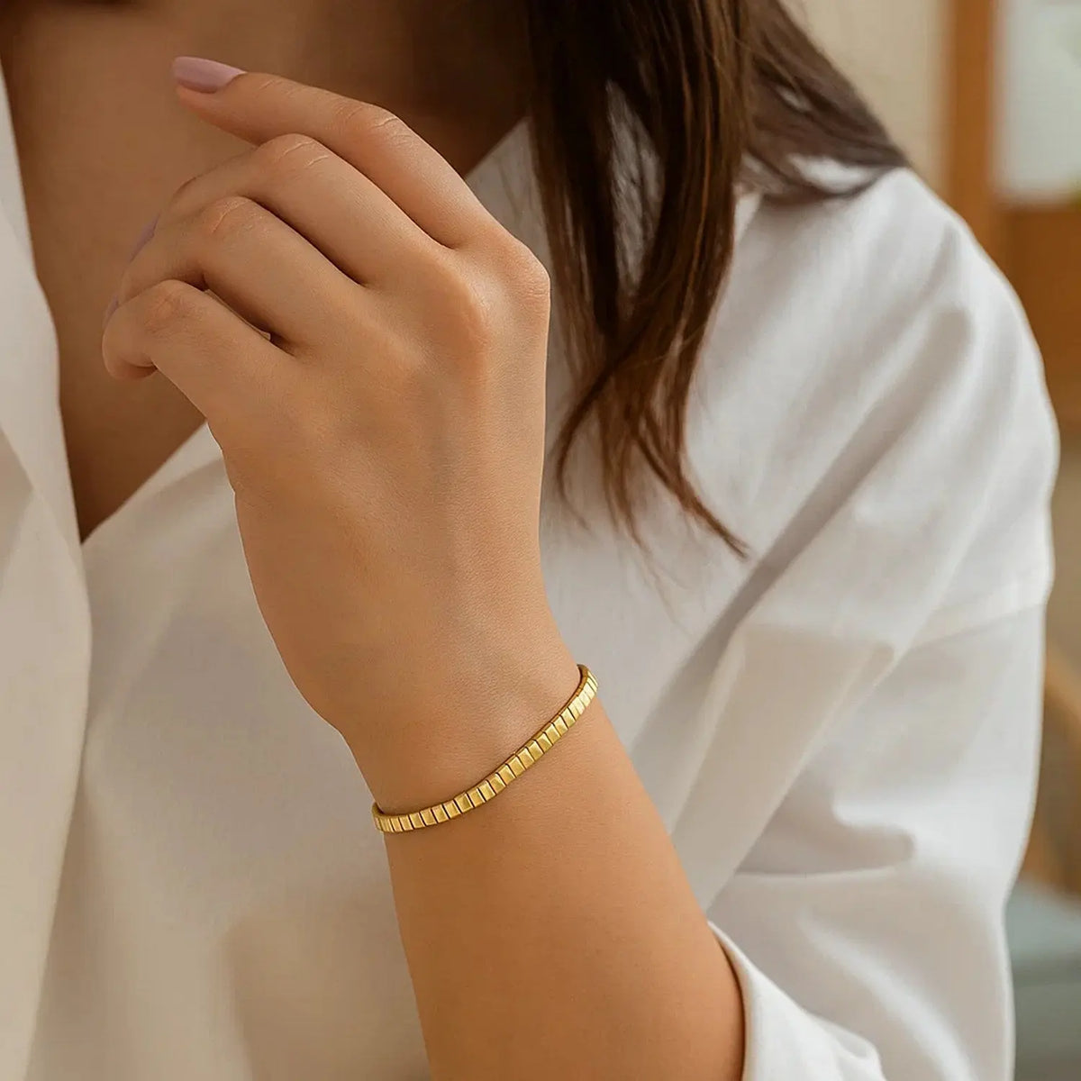 Brick Omega Bracelet in 14K Yellow Gold  Link Bracelets DEEVE
