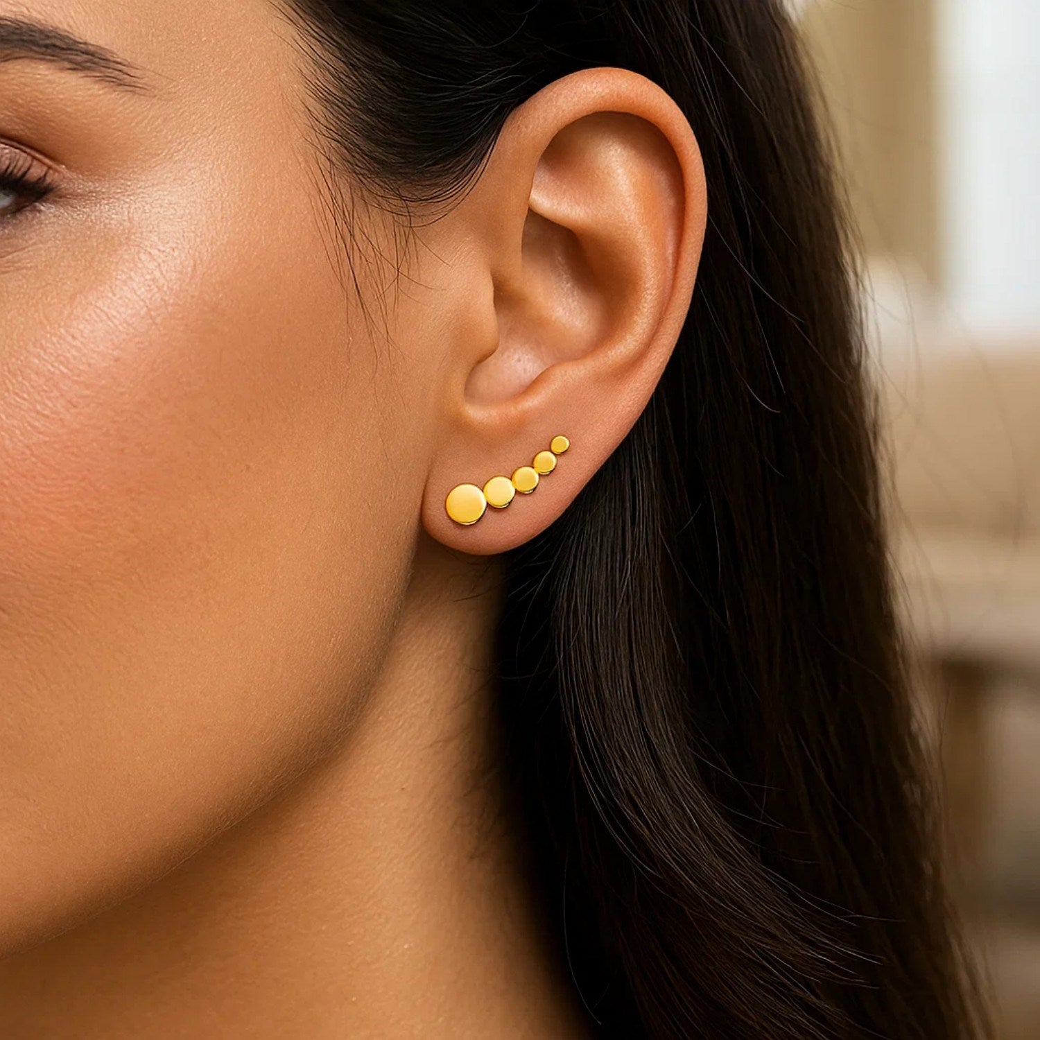 Graduated Circles Climber Earrings | 14K Gold