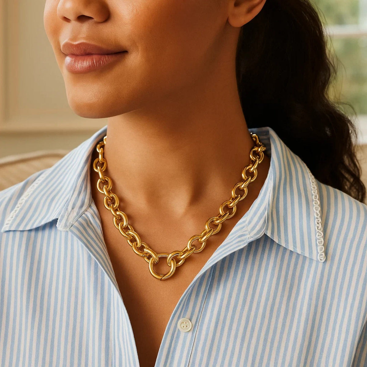 Round Link Chain Necklace in 14K Yellow Gold