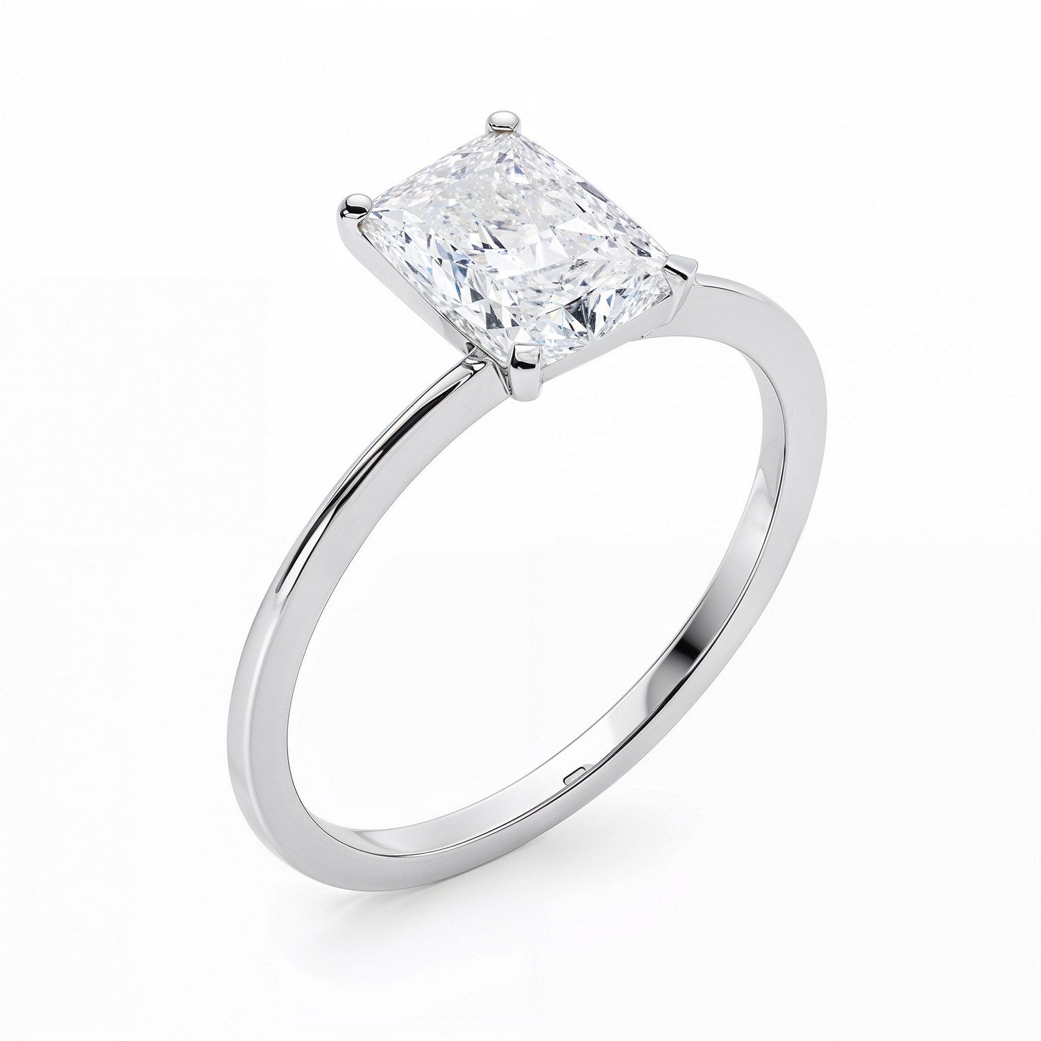3.ct Radiant Cut Lab Grown Diamond Solitaire Ring in 14K White Gold | IGI Certified