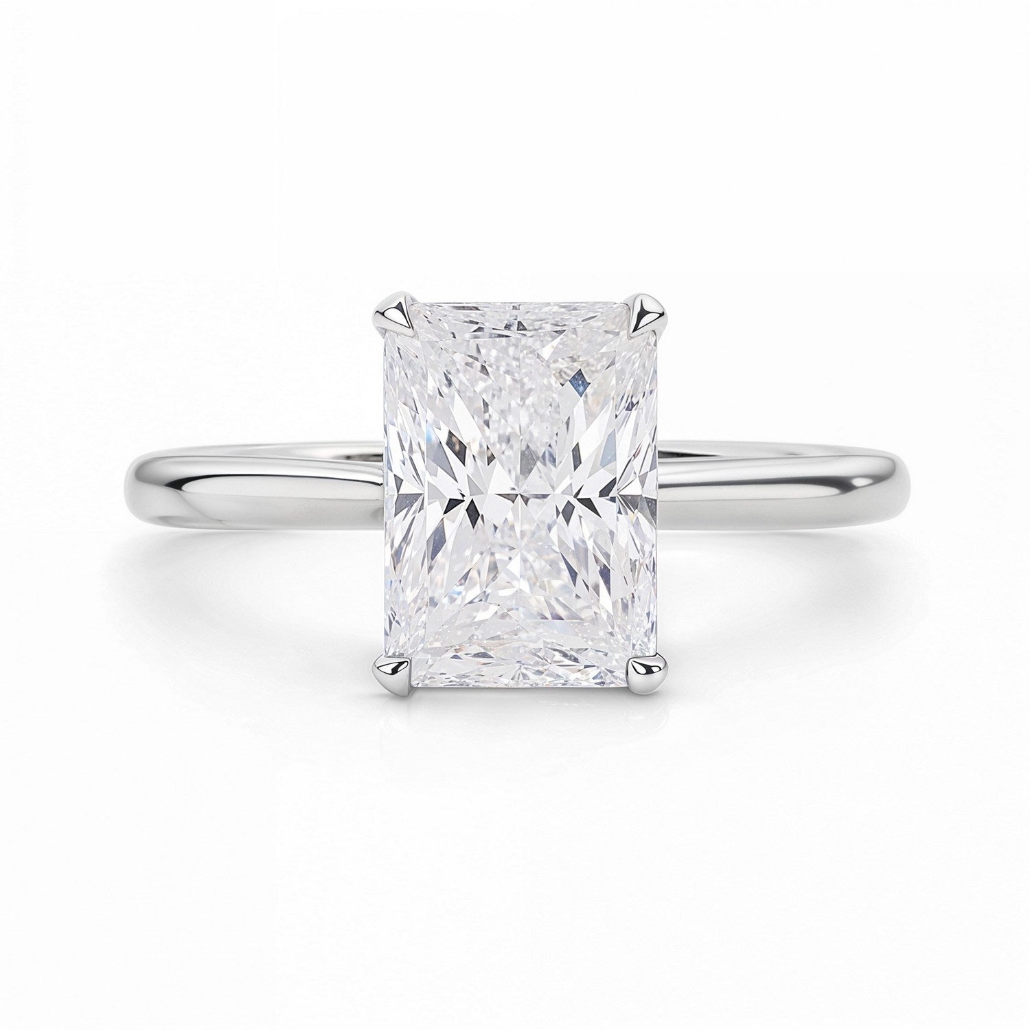 3.ct Radiant Cut Lab Grown Diamond Solitaire Ring in 14K White Gold | IGI Certified