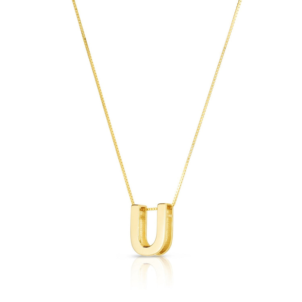 14K Yellow Gold Yours Truly Block Letter Initial U Necklace