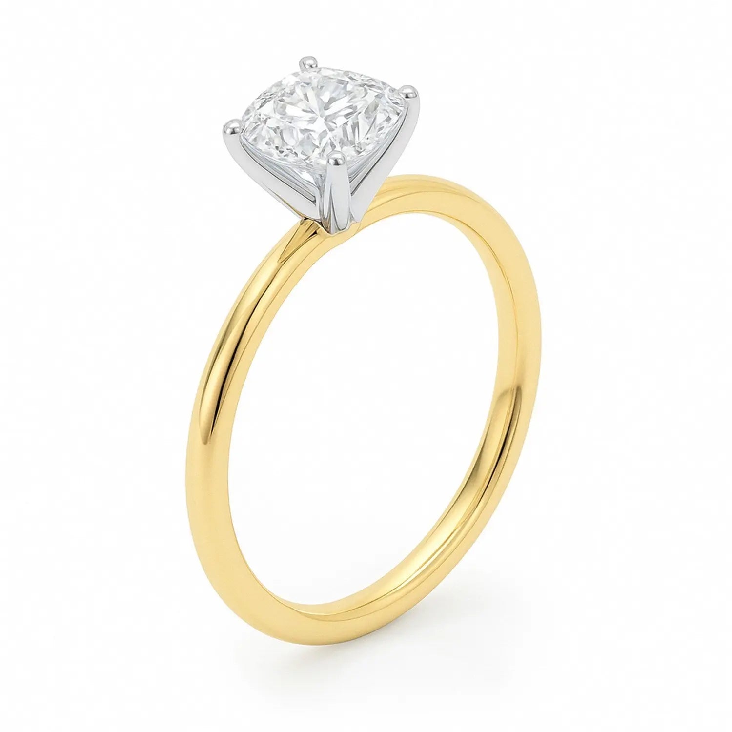 1.5 Carat Cushion Lab Grown Diamond Solitaire Ring in 14K Yellow Gold