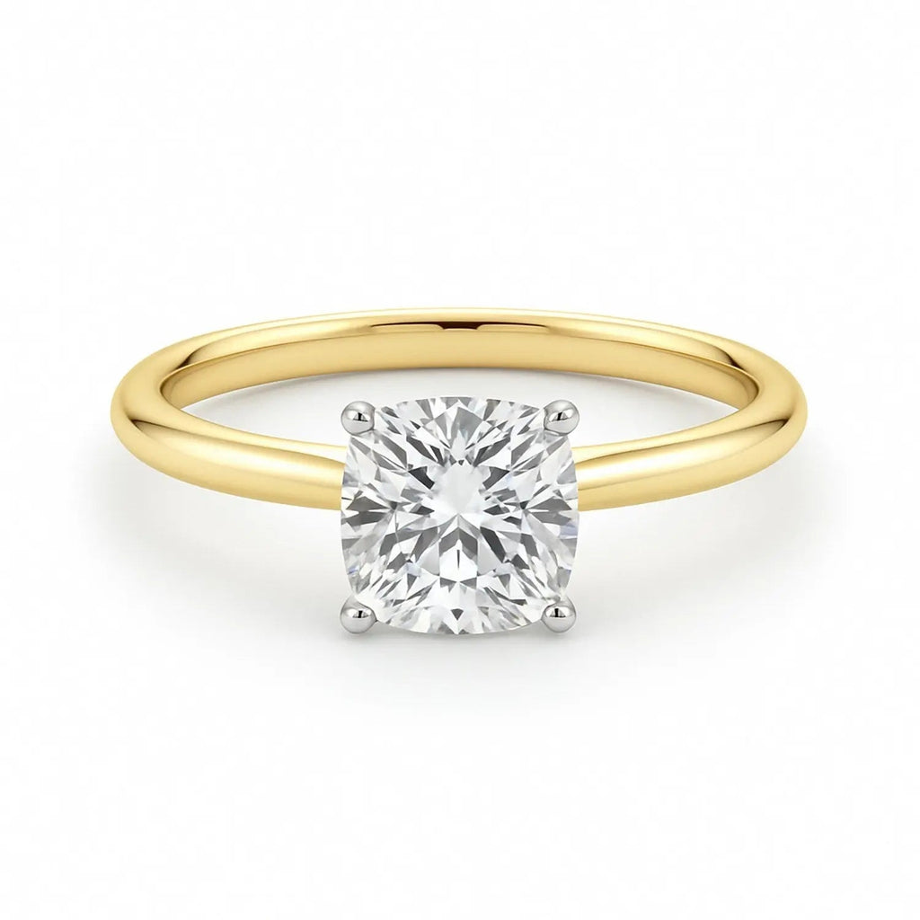 1.5 Carat Cushion Lab Grown Diamond Solitaire Ring in 14K Yellow Gold