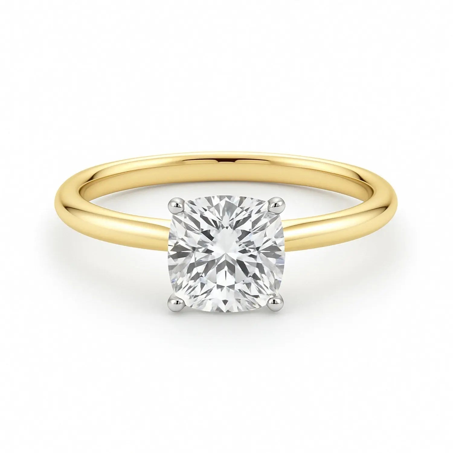 1.5 Carat Cushion Lab Grown Diamond Solitaire Ring in 14K Yellow Gold