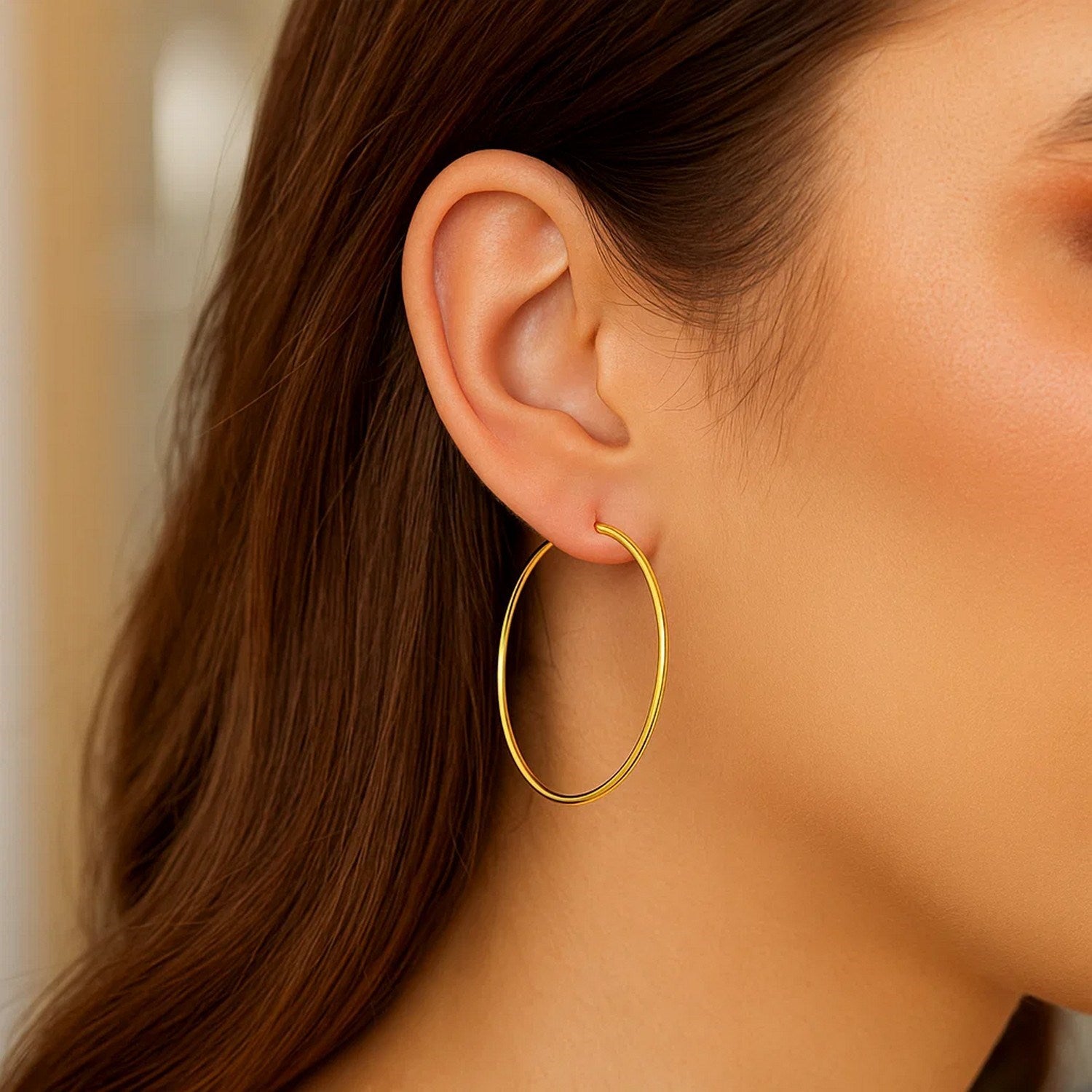 Endless Hoop Style Earrings in 14K Yellow Gold(1.2x35mm)