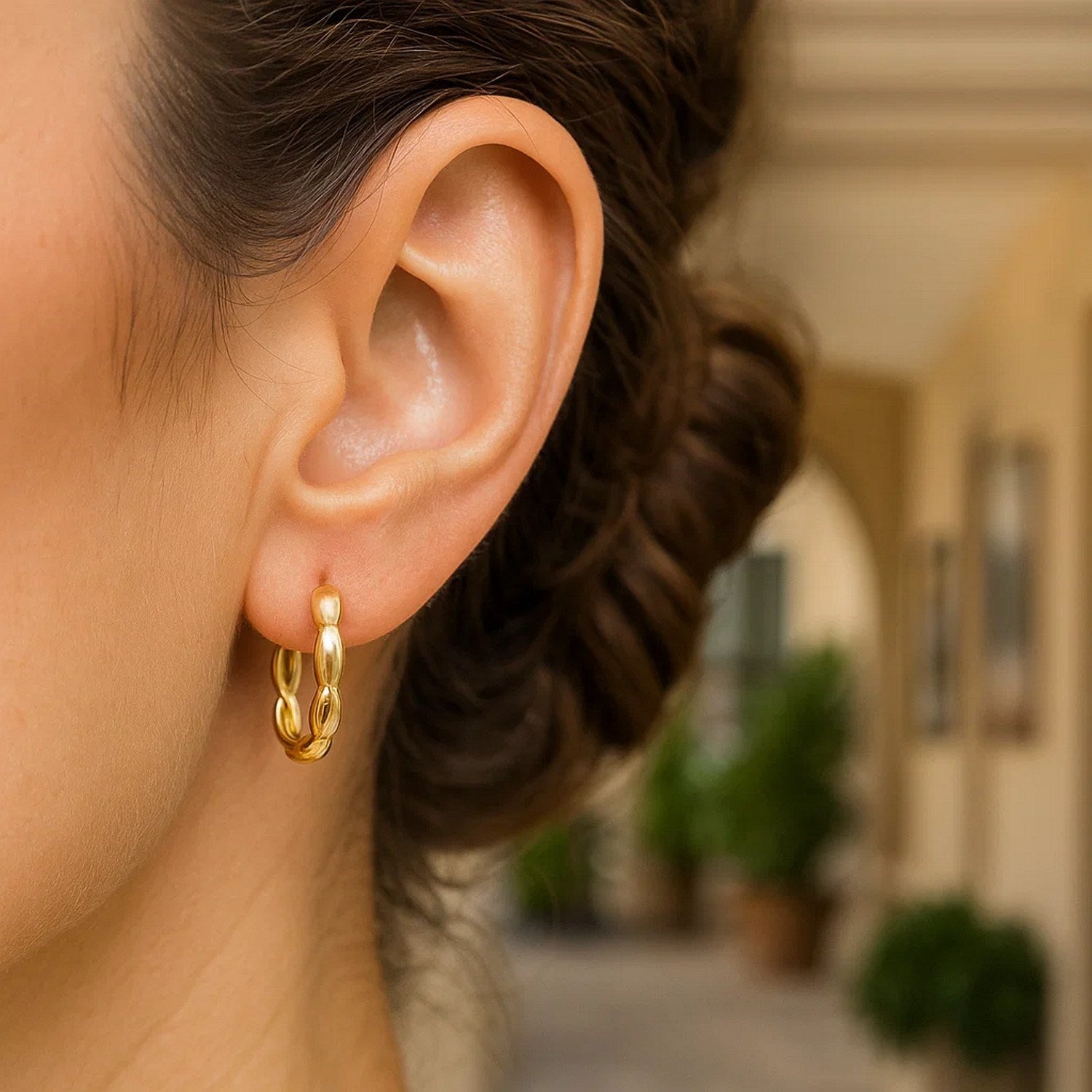 Medium Rice Hoop Earrings in 14K Yellow Gold