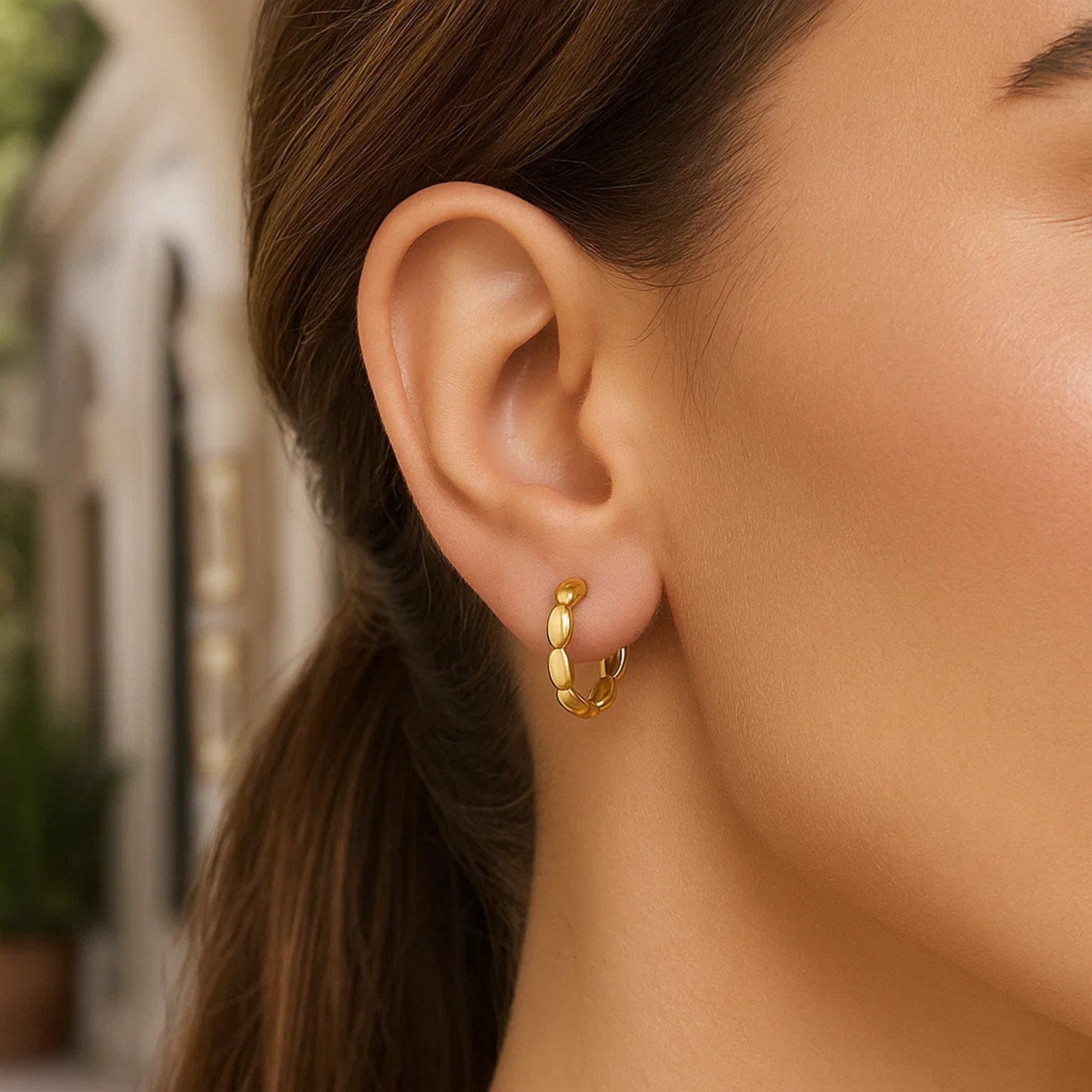 Medium Rice Hoop Earrings in 14K Yellow Gold