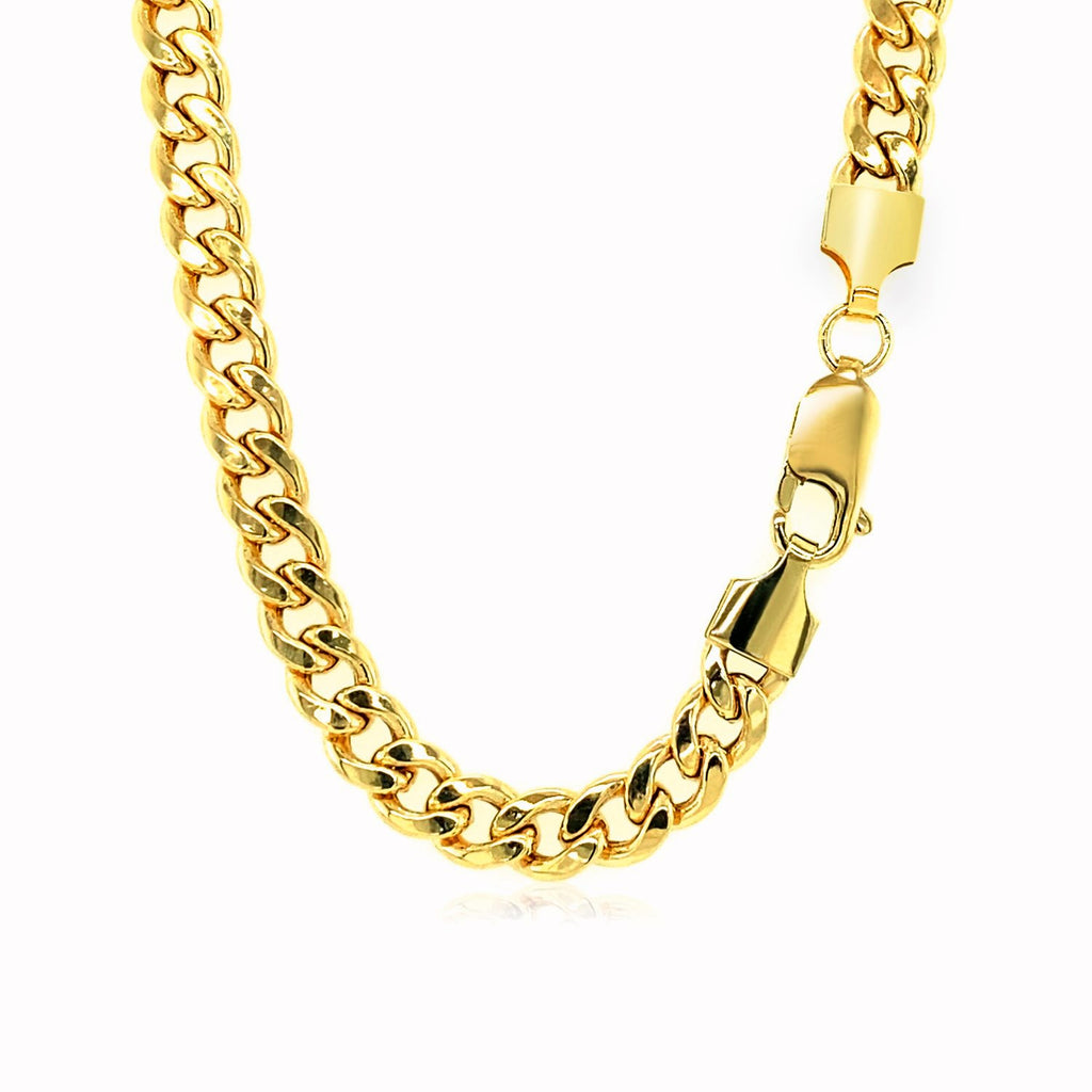 Lobster clasp and end caps on the 5.50mm Miami Cuban chain in 14K yellow gold