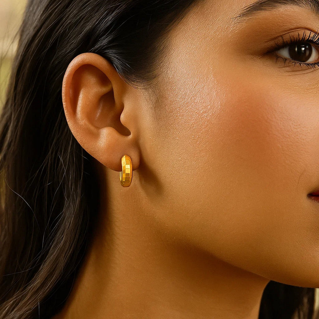 Checkerboard Huggie Hoop Earrings | 14K Gold