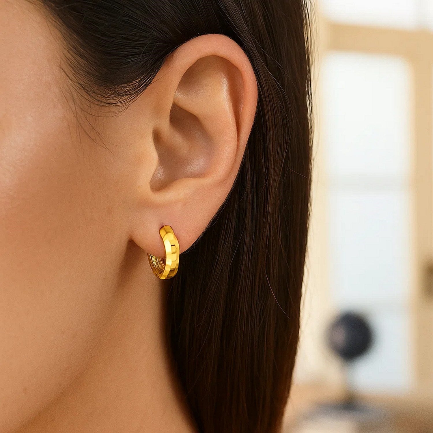 Checkerboard Huggie Hoop Earrings | 14K Gold