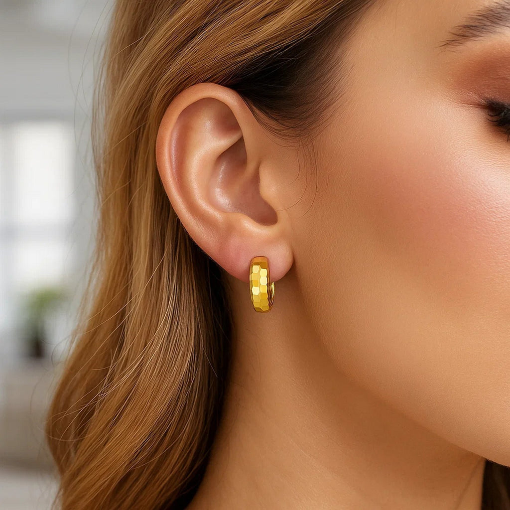 Checkerboard Huggie Hoop Earrings | 14K Gold