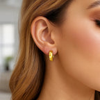 Checkerboard Huggie Hoop Earrings | 14K Gold