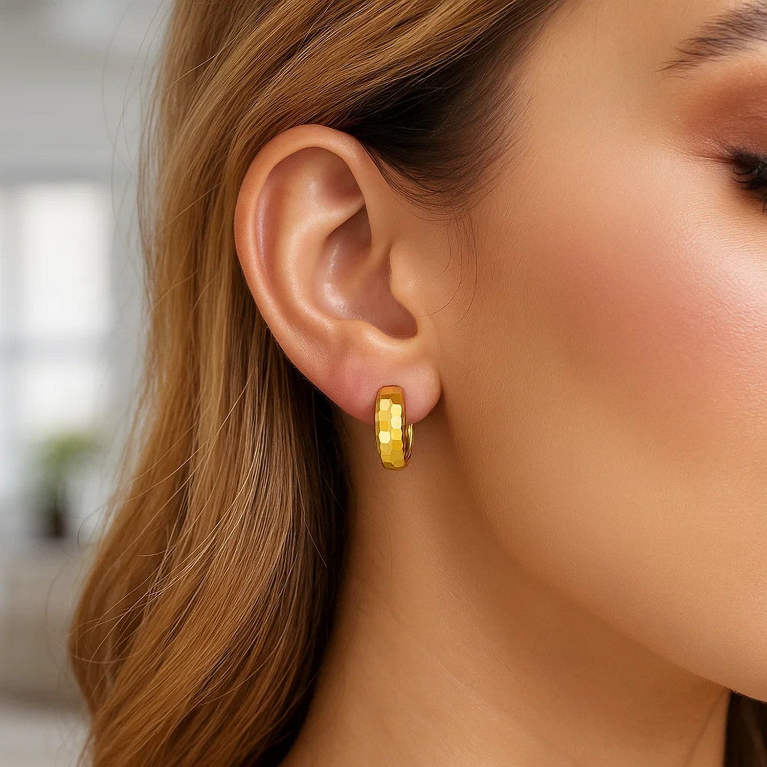 Checkerboard Huggie Hoop Earrings | 14K Gold