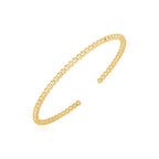 Front view of solid 14K yellow gold high polish bead cuff bangle, 3.00 mm width, approx 5.7 g