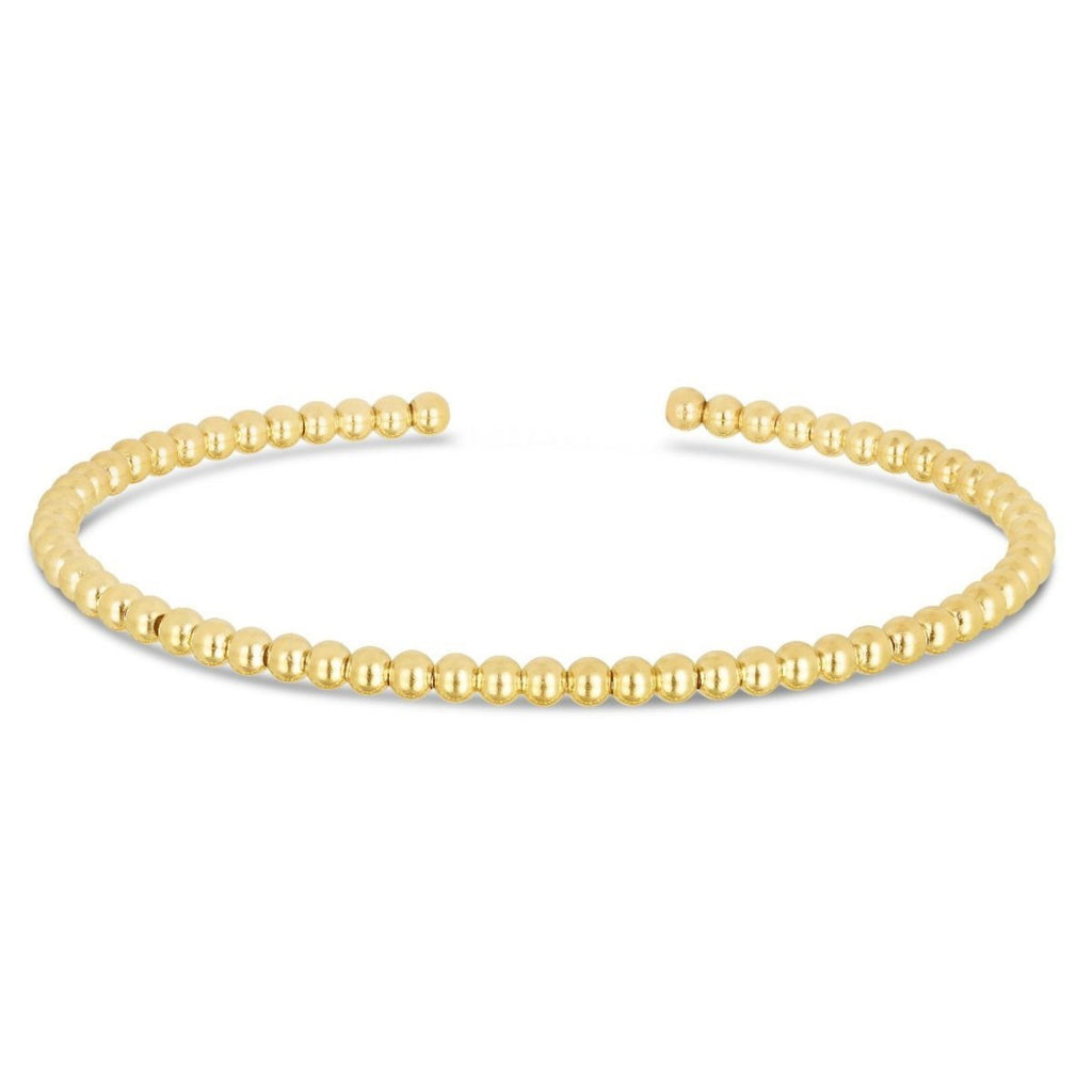 High Polish Bead Cuff Bangle in 14K Yellow Gold