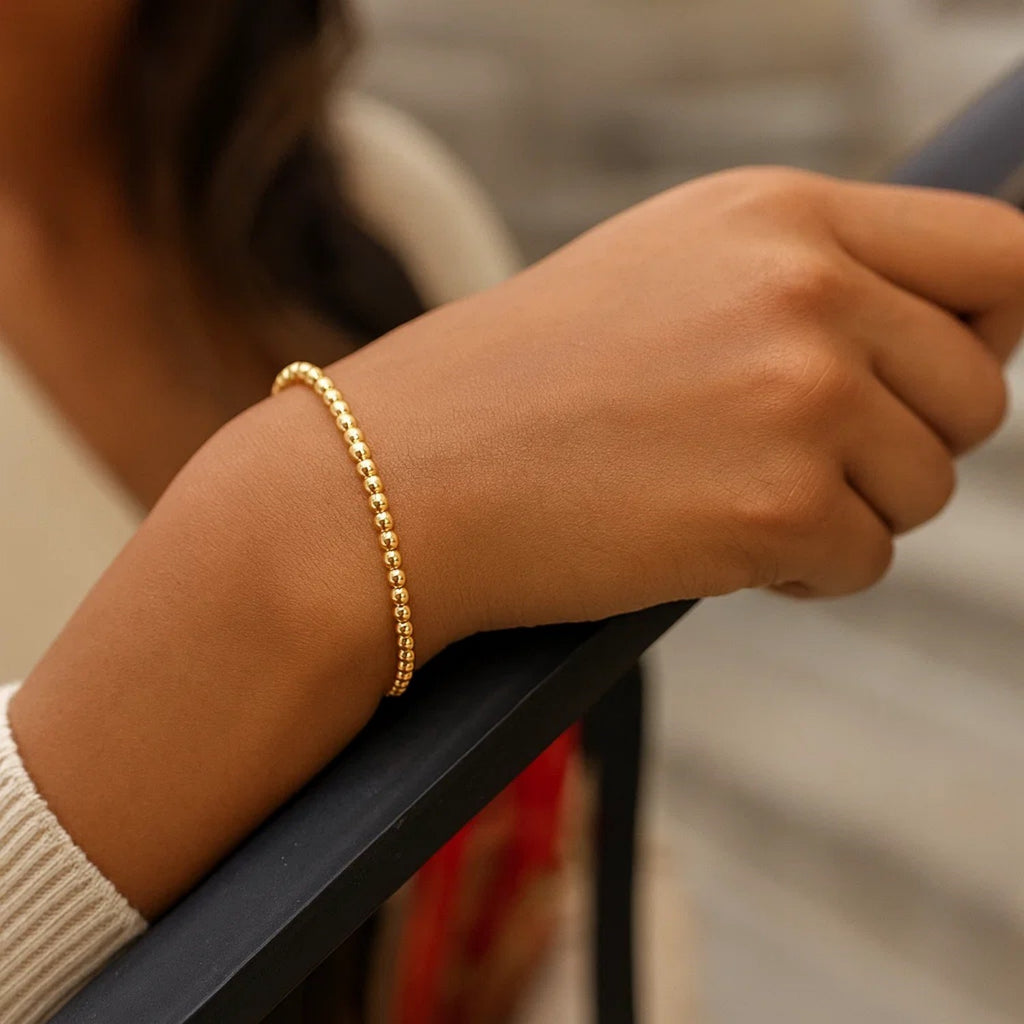 High Polish Bead Cuff Bangle in 14K Yellow Gold