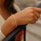 High Polish Bead Cuff Bangle in 14K Yellow Gold