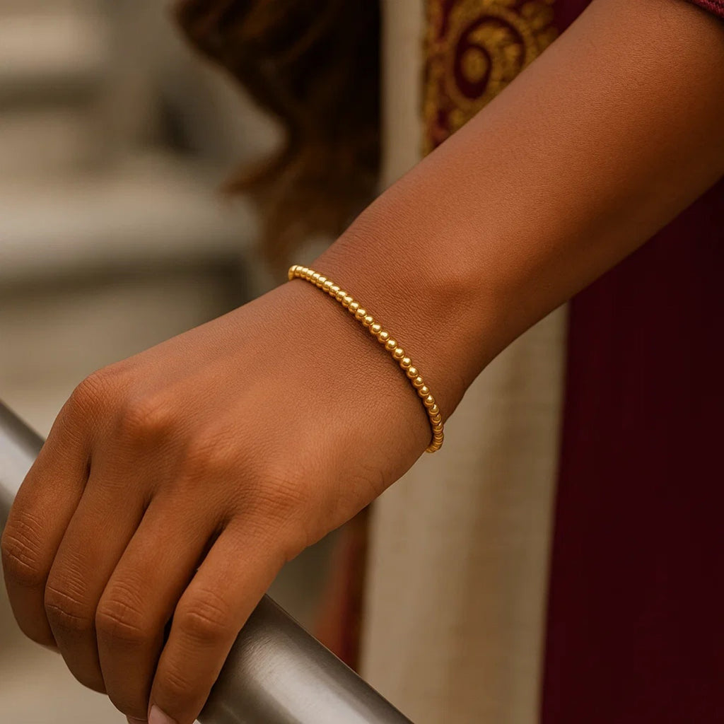 High Polish Bead Cuff Bangle in 14K Yellow Gold
