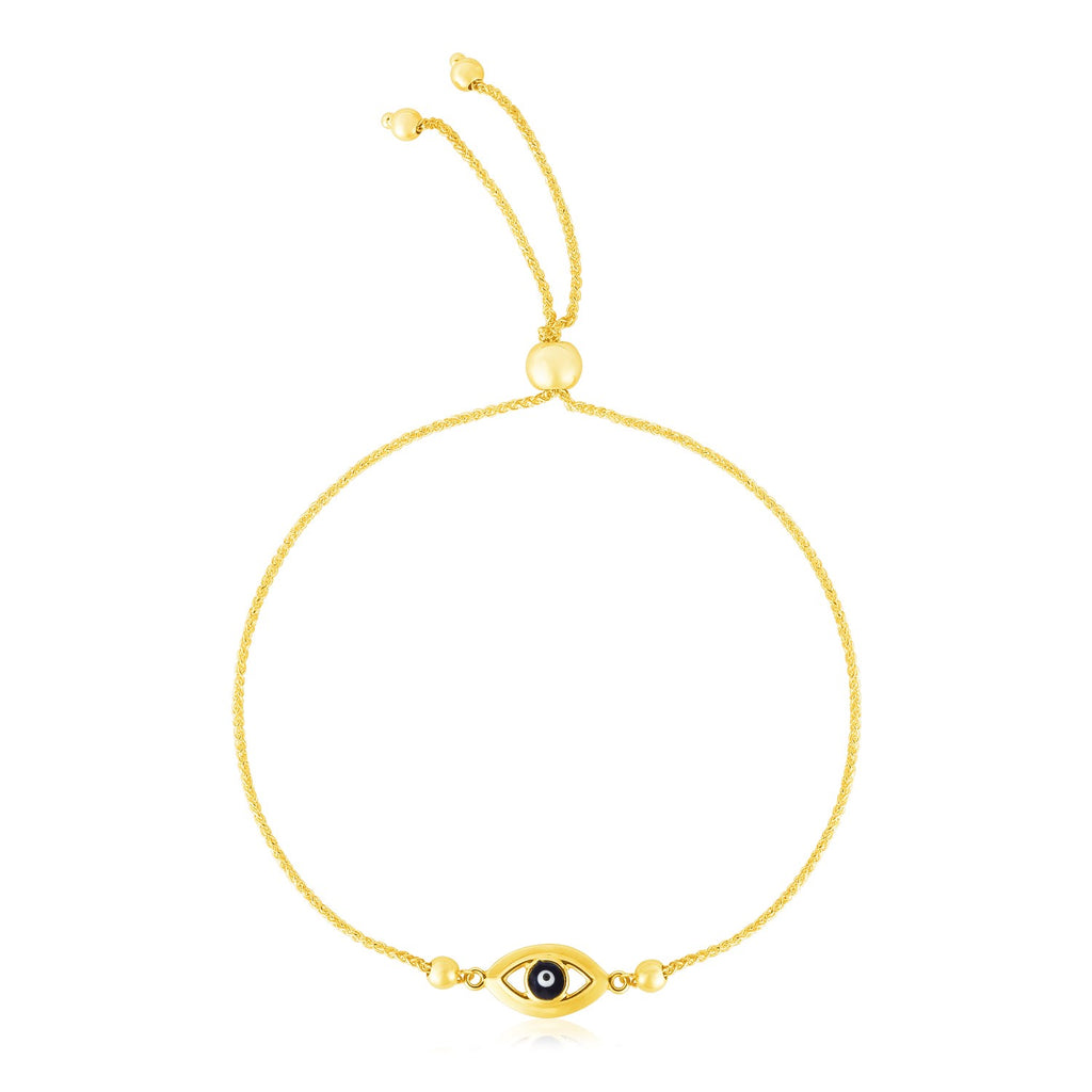 Evil Eye Charm Adjustable Bracelet in 14K Yellow Gold