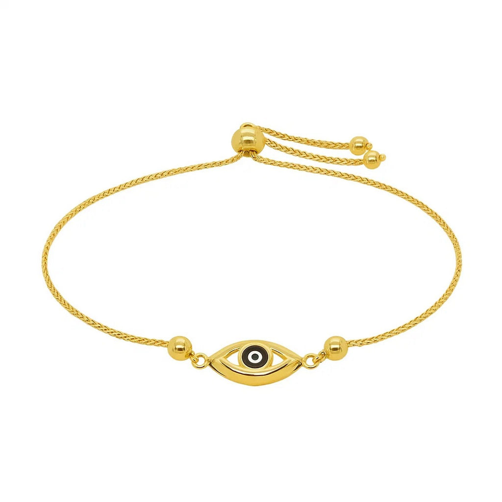 Evil Eye Charm Adjustable Bracelet in 14K Yellow Gold