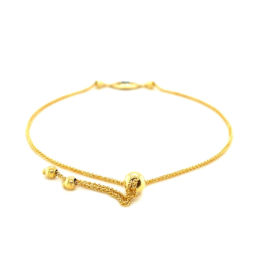 Evil Eye Charm Adjustable Bracelet in 14K Yellow Gold