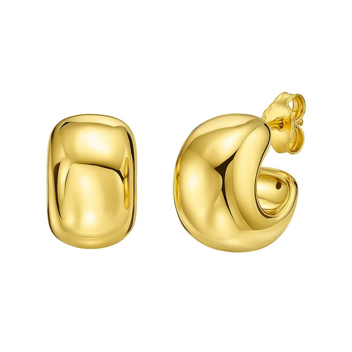 Polished C hoop huggie earrings in 14K yellow gold, 16 mm push-back closure — DEEVE