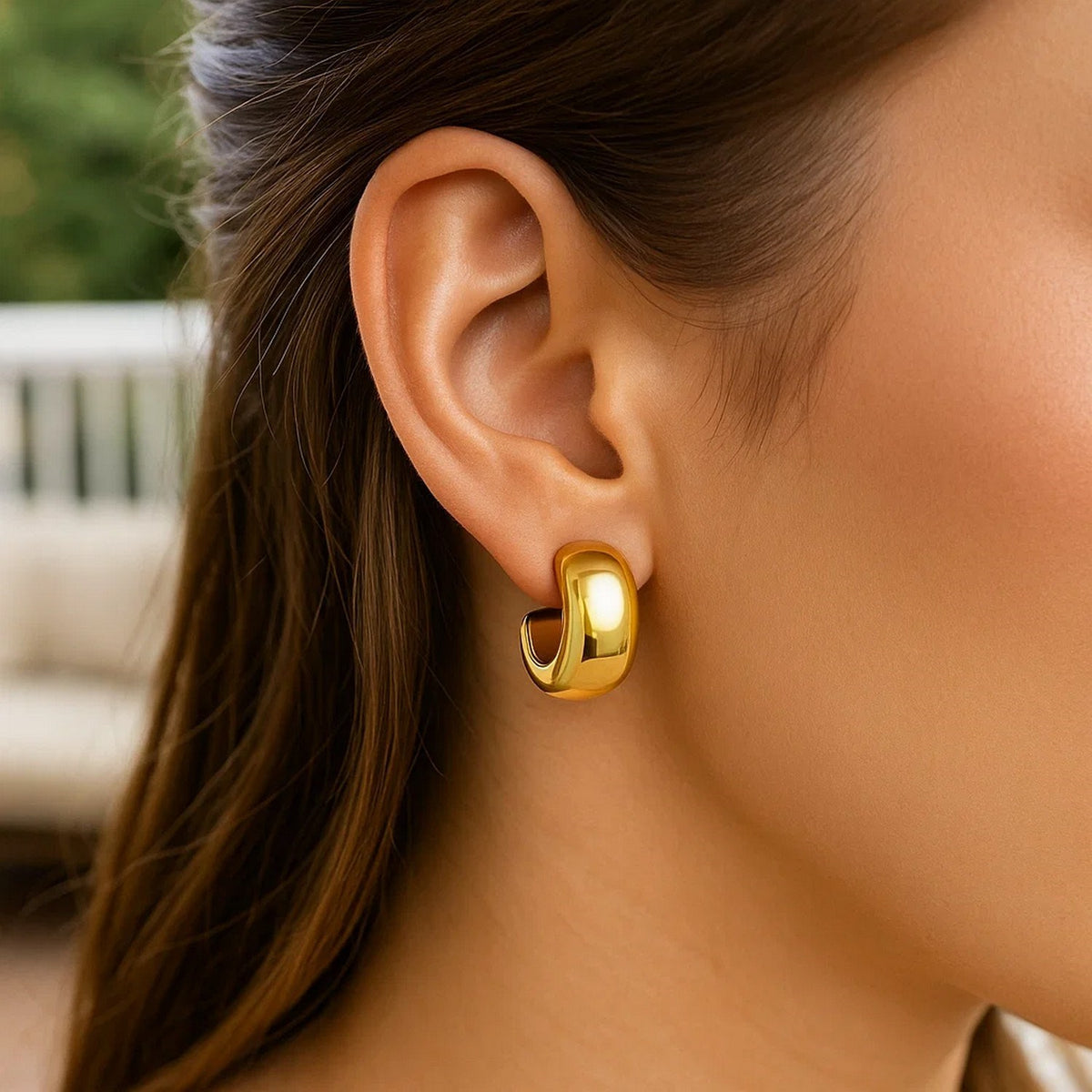 Polished C Hoop Huggie Earrings in 14K Yellow Gold