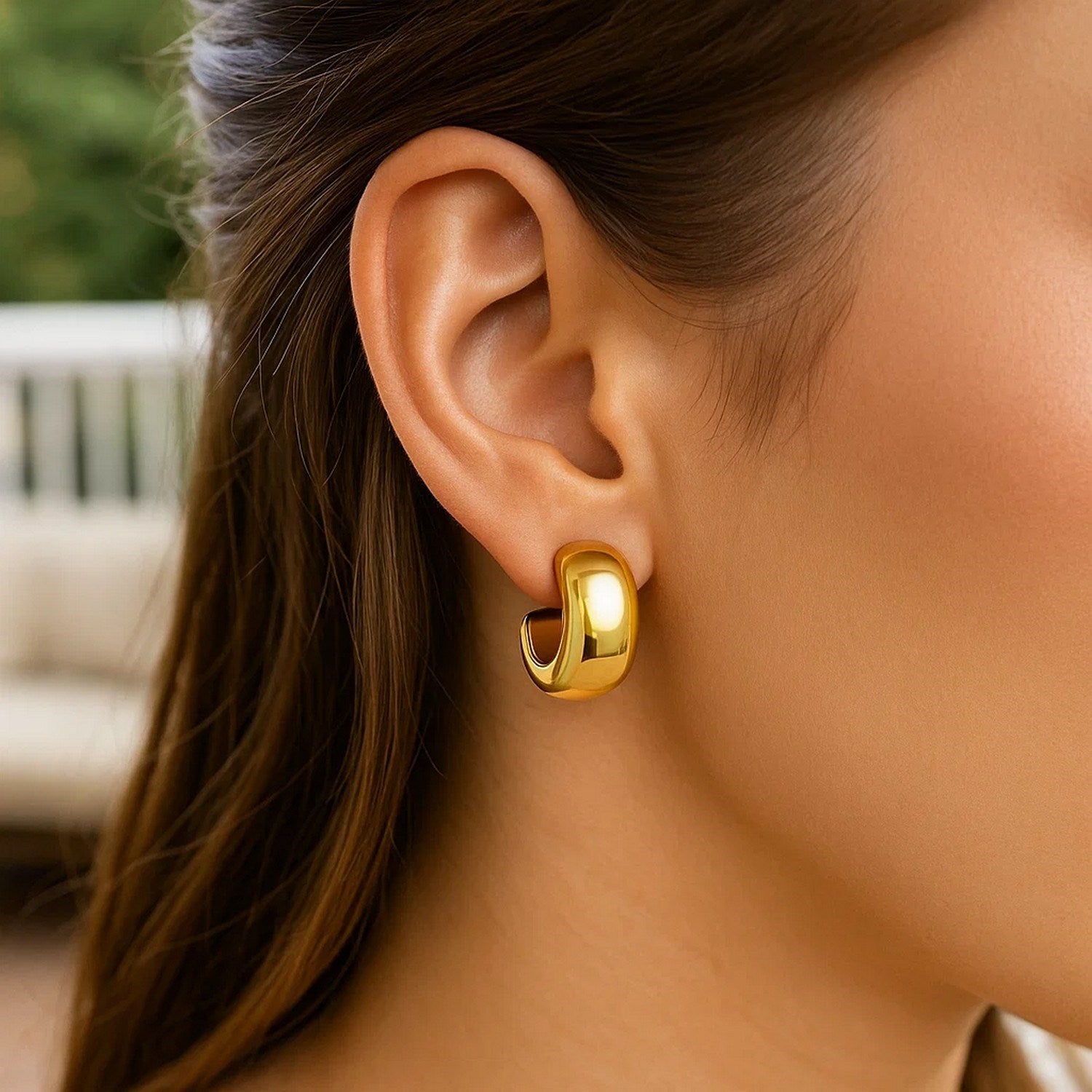 14K Yellow Gold Puffy C Hoop Huggeis Earrings