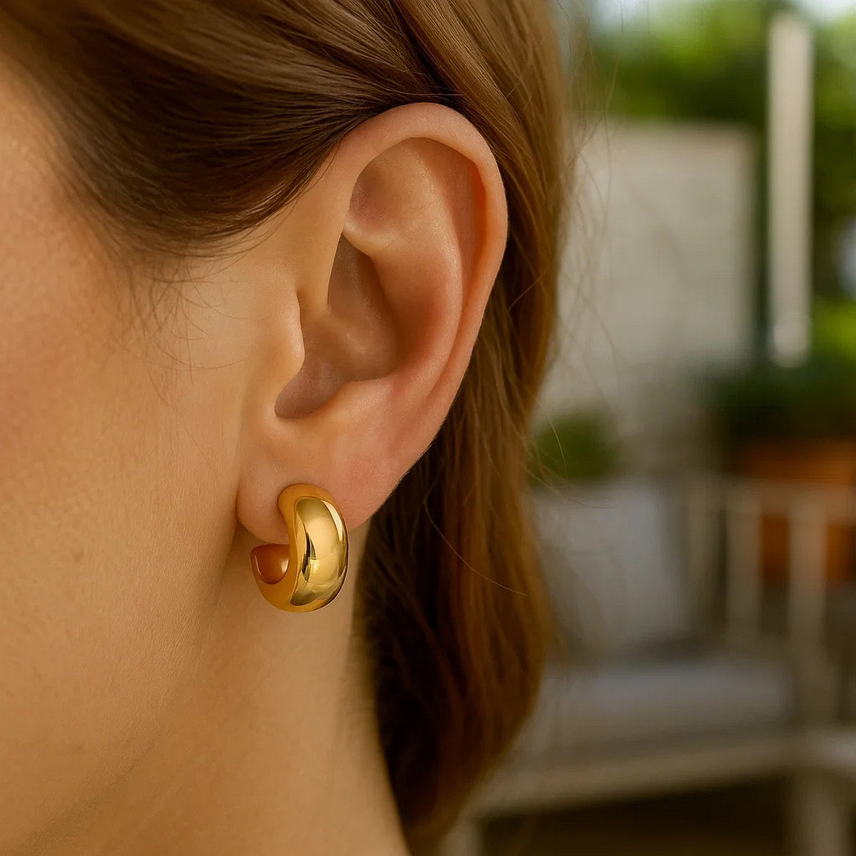 Polished C Hoop Huggie Earrings in 14K Yellow Gold