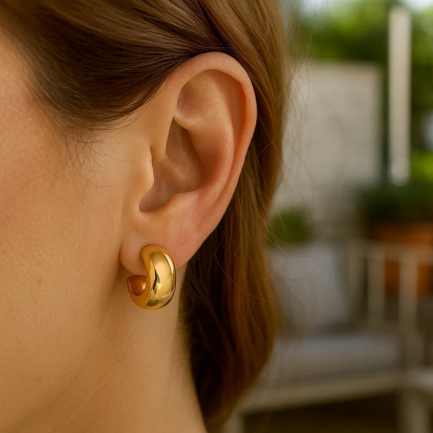 14K Yellow Gold Puffy C Hoop Huggeis Earrings