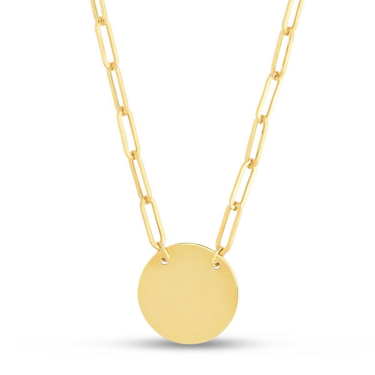 14k Yellow Gold High Polish Circle Disc Paperclip Link Necklace