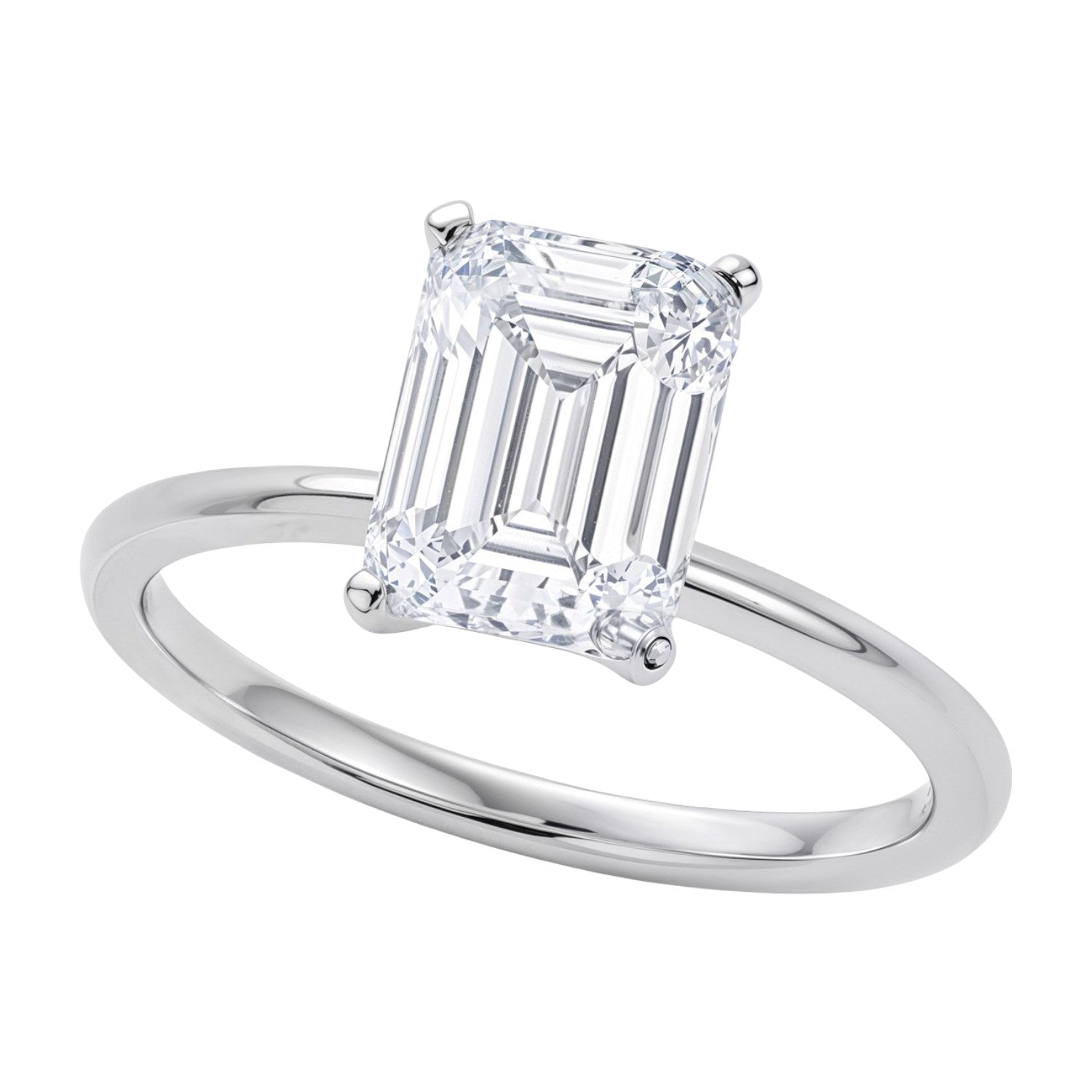 3.ct Emerald Cut Lab Grown Diamond Solitaire Ring in 14K White Gold | IGI Certified