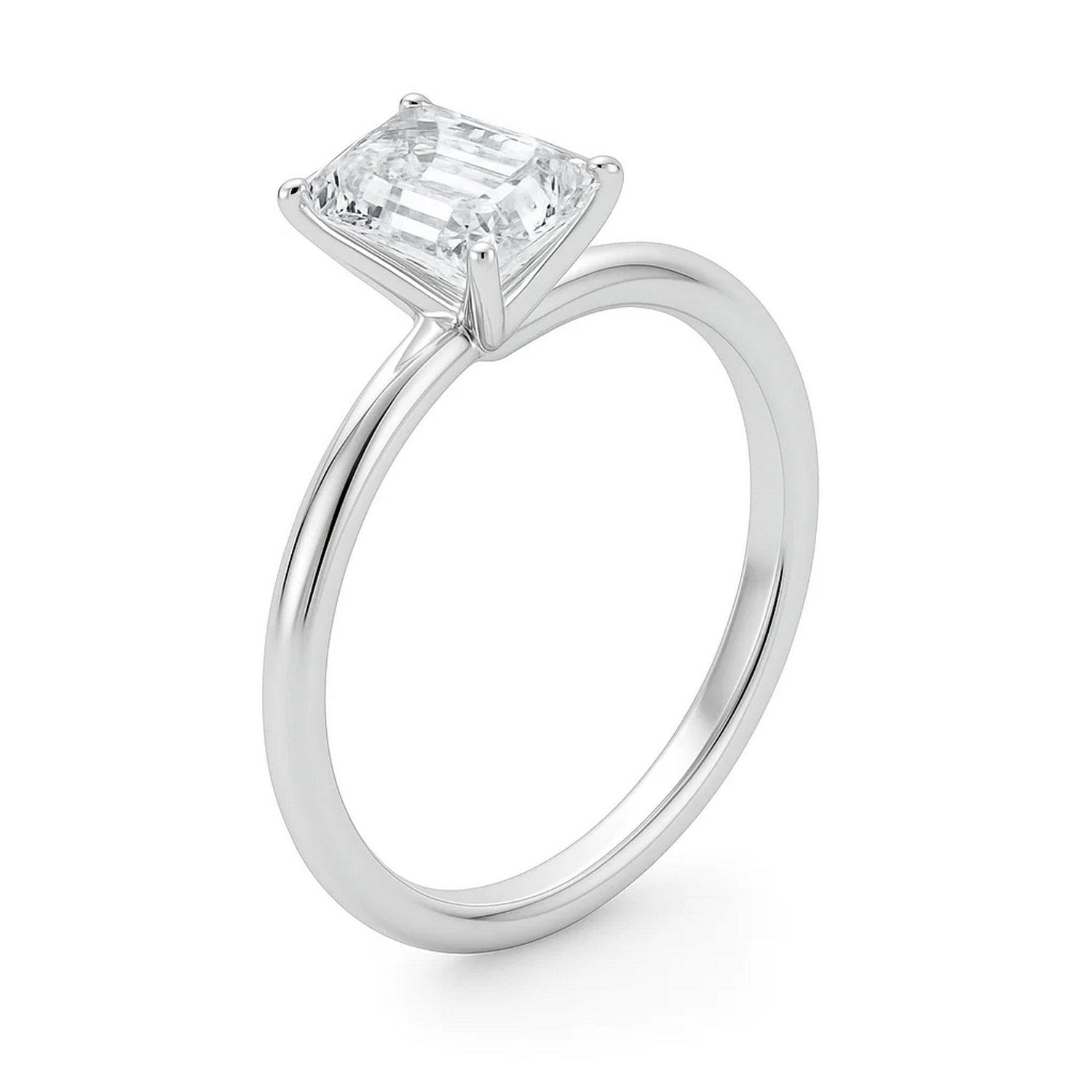 3.ct Emerald Cut Lab Grown Diamond Solitaire Ring in 14K White Gold | IGI Certified