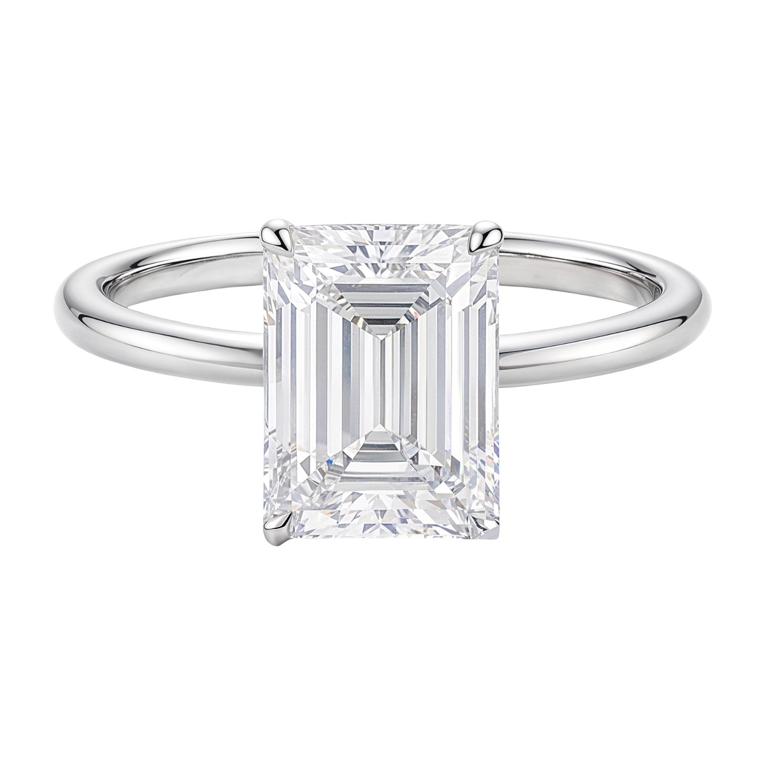 3.ct Emerald Cut Lab Grown Diamond Solitaire Ring in 14K White Gold | IGI Certified